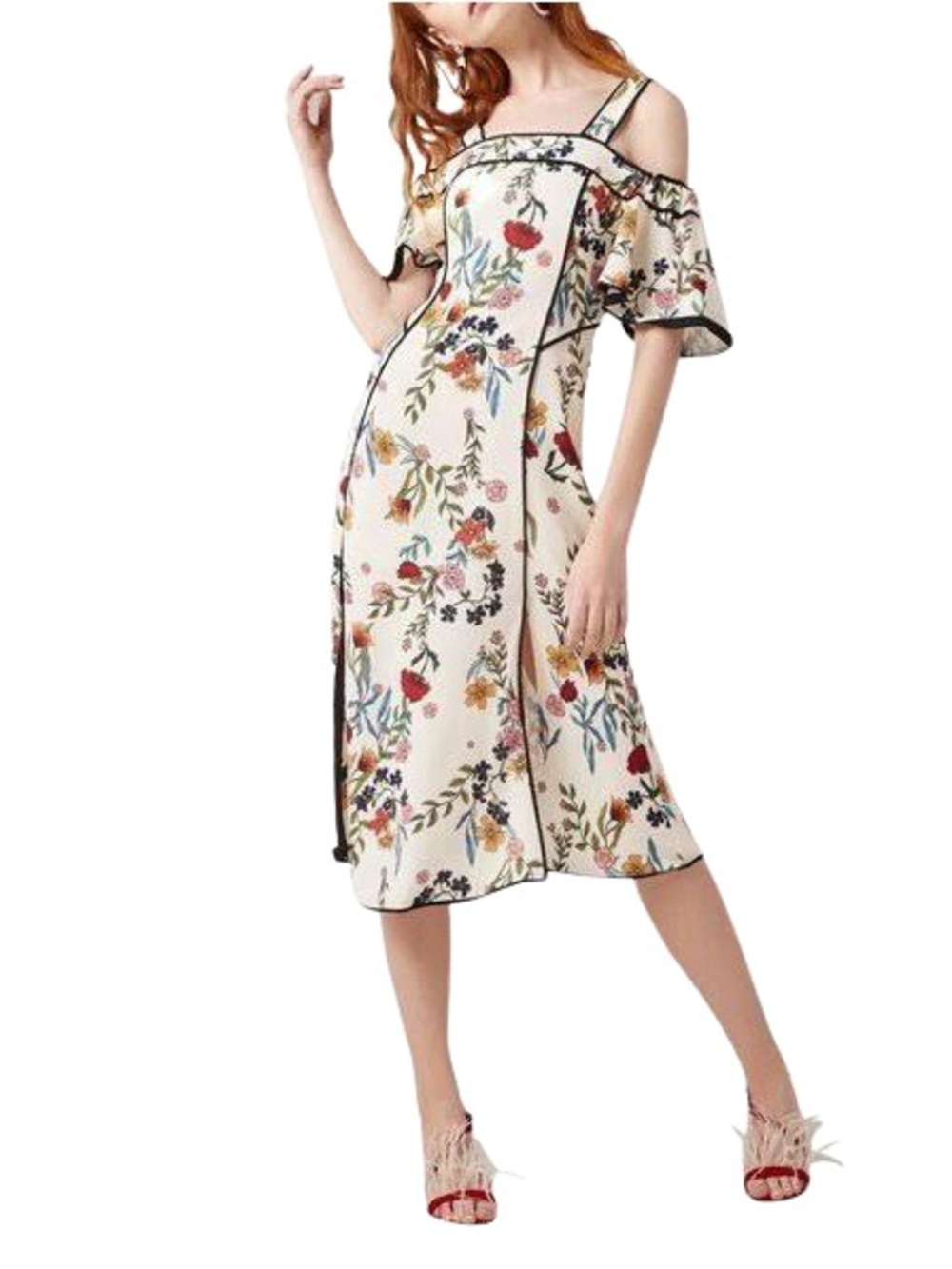 c/meo collective Floral Midi Dress with Black Trim
